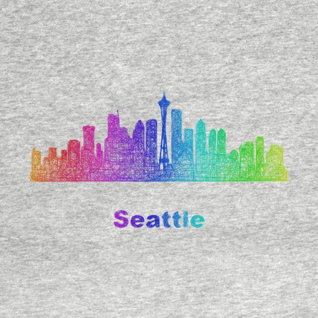 Rainbow Seattle skyline by DavidZydd